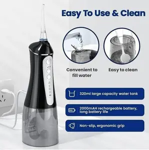 Grinest Water Dental Flosser Teeth Pick: Portable Cordless Oral Irrigator 320ML 6 PCS Replacement Jet Tips Rechargeable Travel Irrigation Cleaner IPX7 Waterproof Electric Flossing Machine for Teeth Cleaning Cleanser Comfort Daily Sensitive