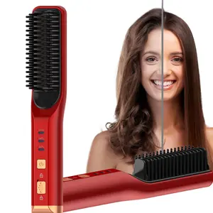Wireless Hair Straightener Brush, 4000mAh Large Capacity Battery Hair Straightener Brush, Portable Hair Comb for Straight, Curly, and Inner Curl Styles
