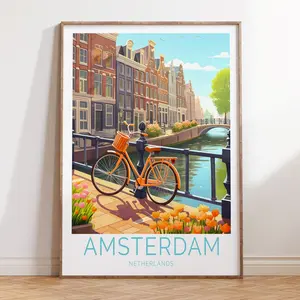 Amsterdam Netherlands Travel Wall Art, Amsterdam Travel Coastal Wall Art, Amsterdam Travel Poster Netherlands Travel Poster, Room Decor, Unframed