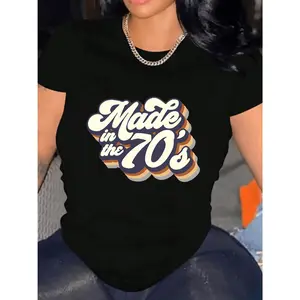 [100% Cotton] Made in the 70's Graphic Print T-Shirt For Women Casual Short Sleeve Tee 1 Pcs 100% Heavy Cotton - Comfortable Crew Neck, Soft Adorable Tees Tops  Golf Gift T-Shirt For Men and Women