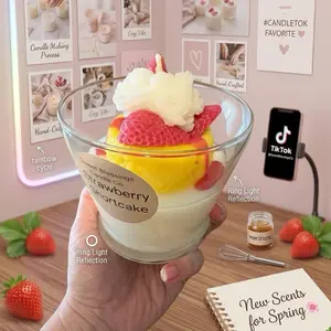 Sweet Blessings Candle Co. Strawberry Shortcake Candle with Ring Light Reflection & Rainbow Cycle for Cozy Vibes