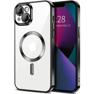 Entronix Transparent Phone Case for Apple Iphone 14 Clear Magnetic Case, [Yellow Resistant] Slim Fit Shockproof Transparent Crystal Clear Magnetic Case for Apple Iphone 14, Black Shenzhen Case Co