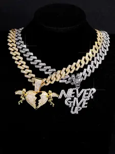 Men's Hip-Hop Punk Jewelry Set, Seven Styles Pendants & Iced Out Bling Cubic Chain Necklace, Daily Wear Accessory for Women