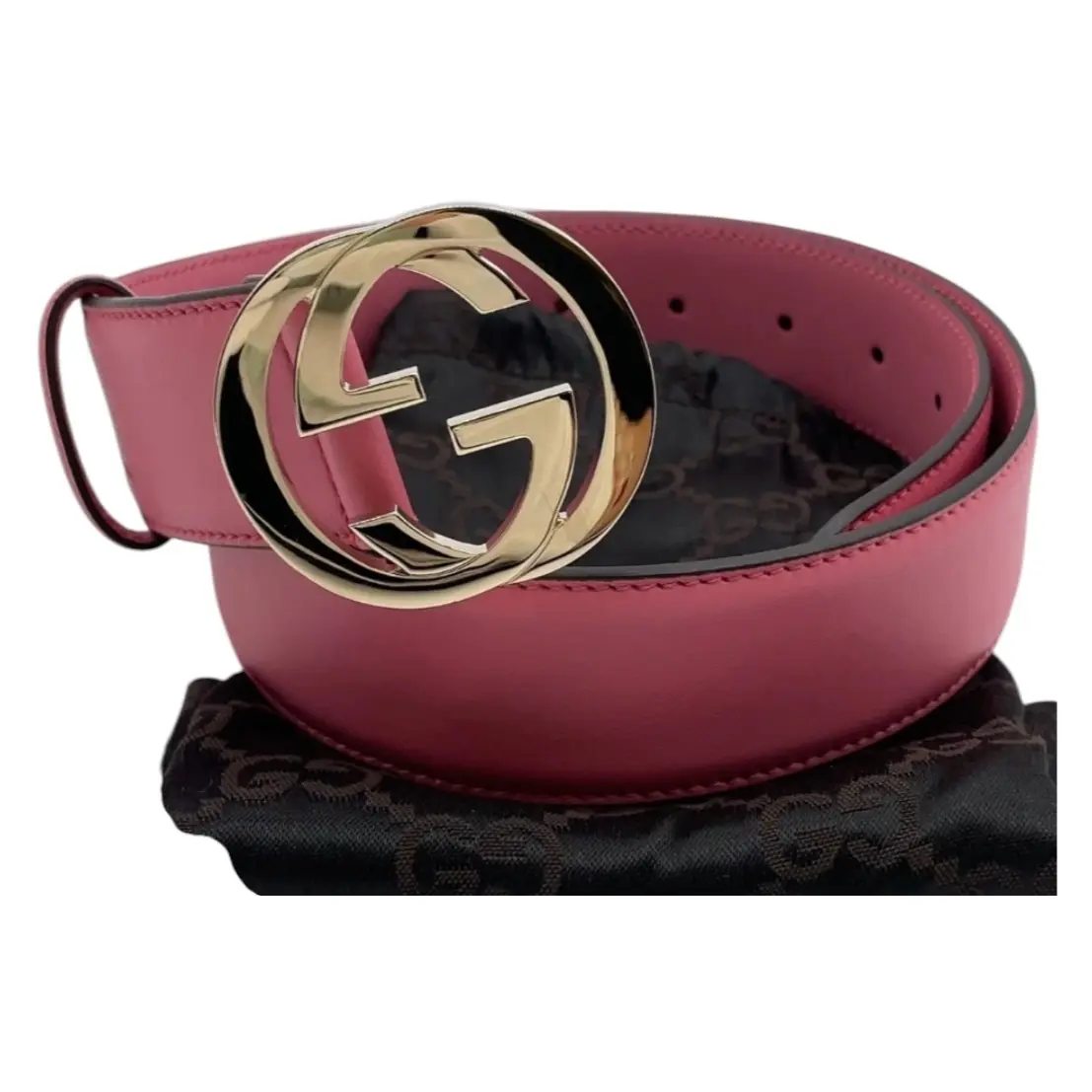 Pre-owned Gucci Pink Leather Gucci Belt Size 30