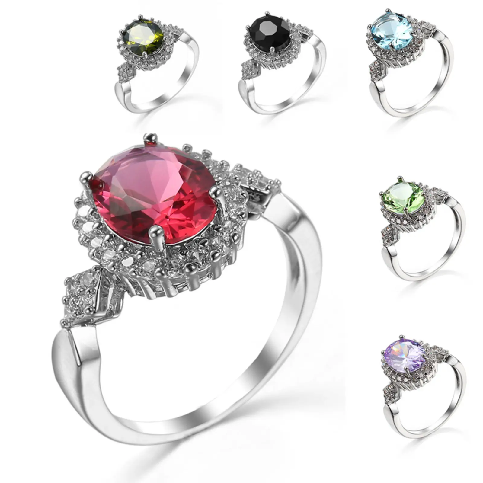 Women's Dazzling Cubic Zirconia Engagement Ring, Romantic Oval Red Stone Wedding Ring, Valentine's Gift for Lover, Fashion Jewelry, Engagement Rings
