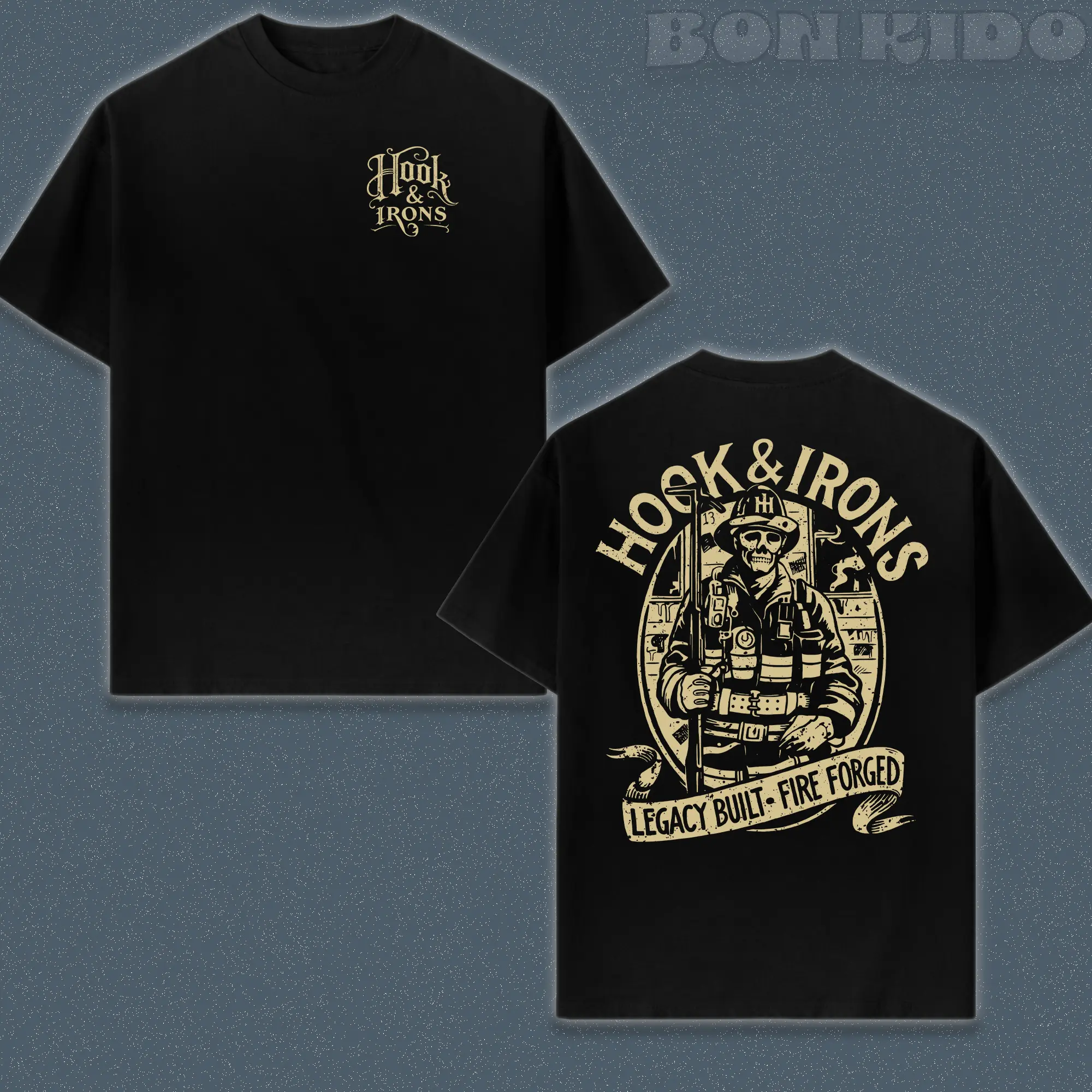 Hook & Irons Firefighter T-Shirt, Legacy Built Fire Forged Fireman Tee, Vintage Firefighter Graphic Shirt, Fire Department Pride First Responder Shirt