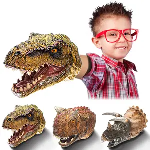 Dinosaur Hand Puppet Toy, Soft Rubber Realistic Playset, Kids' Parental Game, T-Rex, Triceratops, Birthday Christmas Gift