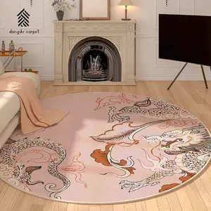 Round Living Room Carpet Dragon Print, Anti-Slip Soft Washable Rug, Home Decor Bedroom Sofa Mat, Perfect for Couch Bedside Chair Vanity Closet