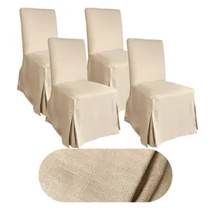 4 Pack - Dining Chair Slip Covers, Compatible with IKEA Henriksdal, Beige Linen Floor Length