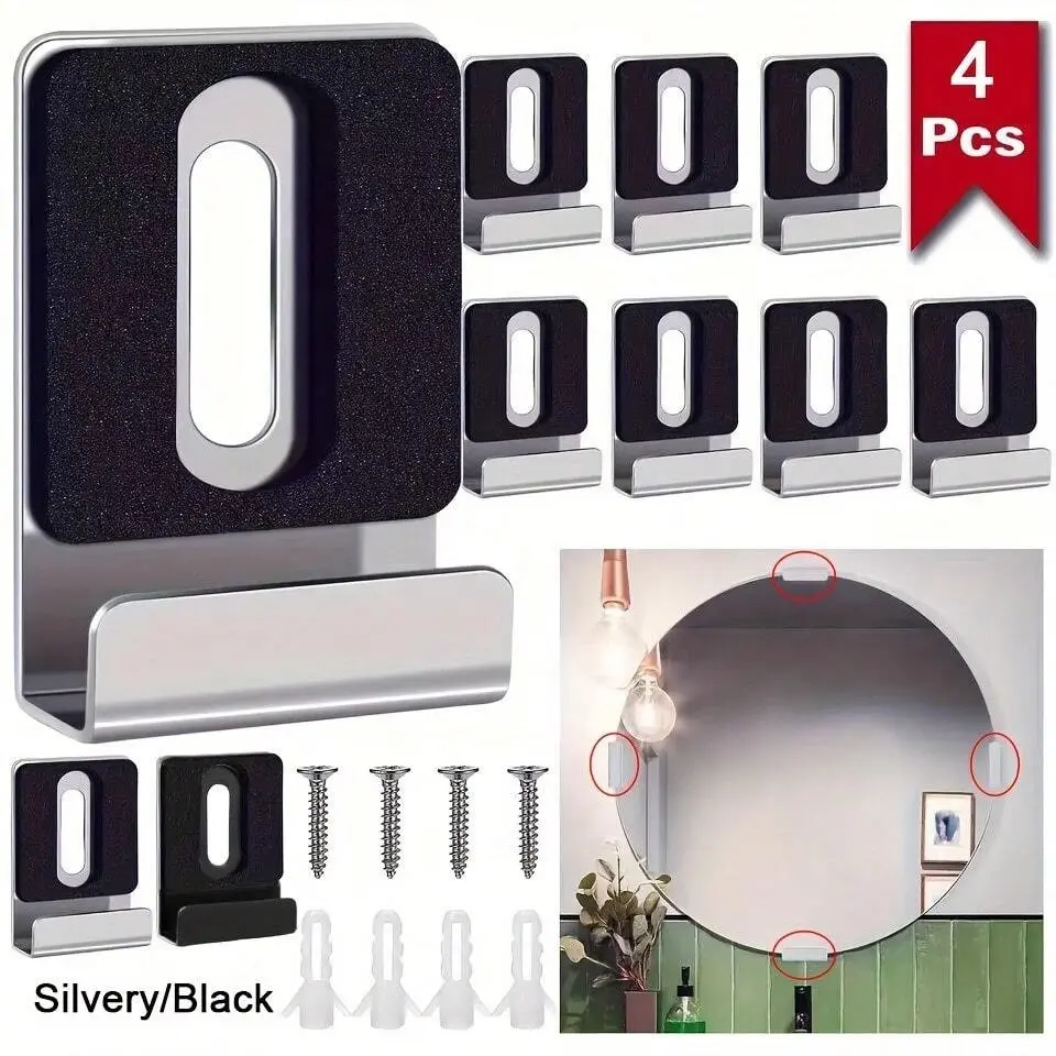 Wall-Mounted Mirror Clip Set, Rustproof Wall Mountable, Stainless Steel Hardware Clamp, Durable Metal Holder for Secure Installation, Ideal for Mirrors & Decorative Use