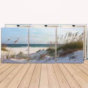 Wooden Framed Canvas Painting, 3 Counts Seaside Landscape Poster, Natural Landscape Decorative Painting, Modern Art, Home Decoration Poster