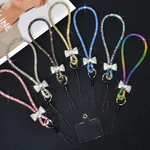 Luxury Rhinestone Bow Phone Strap, Fashion Colorful Sparkling Wristband, Short Portable Durable Anti-Lost Universal Smartphone Lanyard, Cell Phone Charm