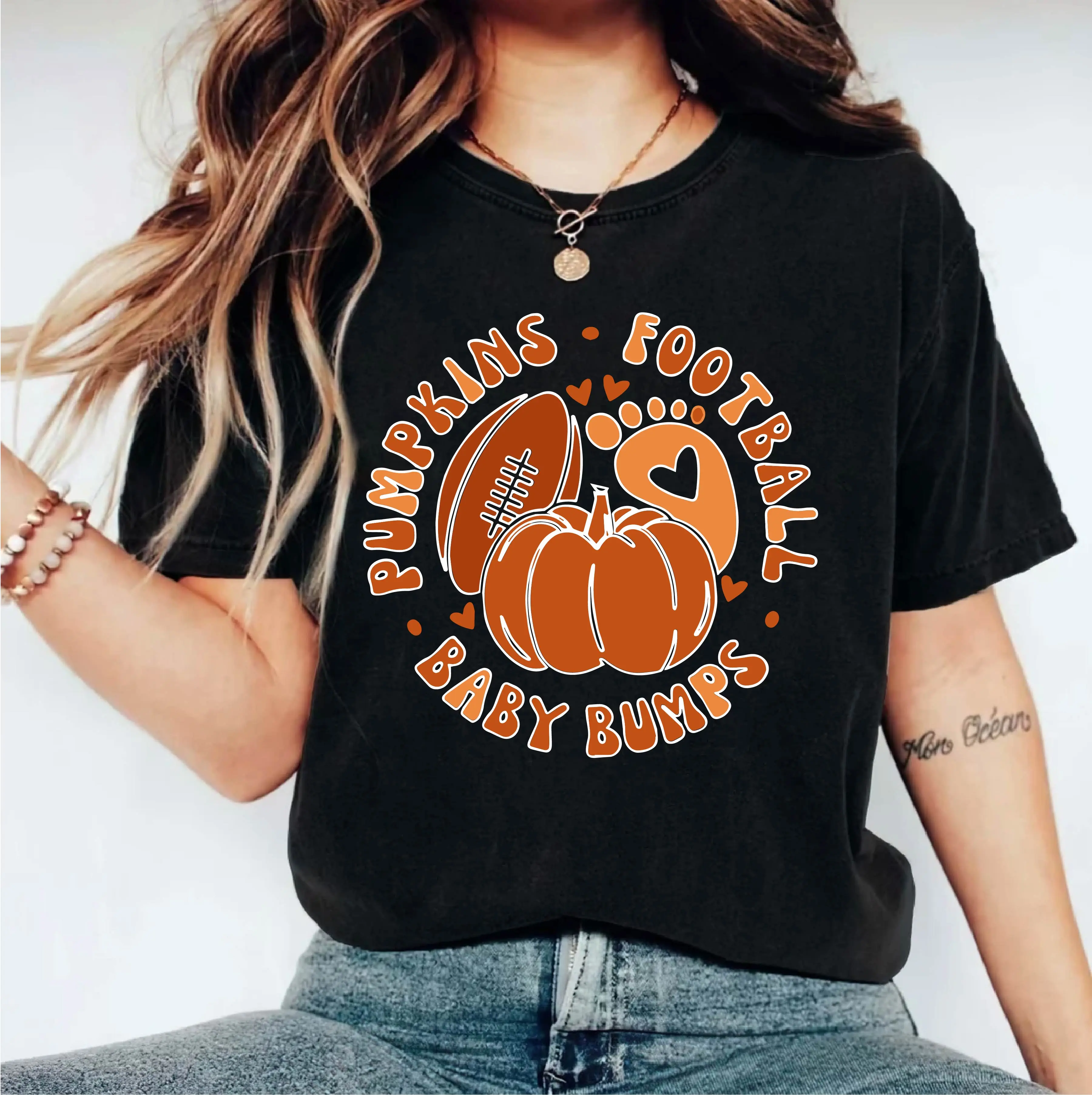 Football pumpkins Bumps T-Shirt, Pregnancy Announcement Shirt, Cute Fall Pregnancy Tee, Expecting Maternity Tee, Football Pregnancy Short Sleeve.