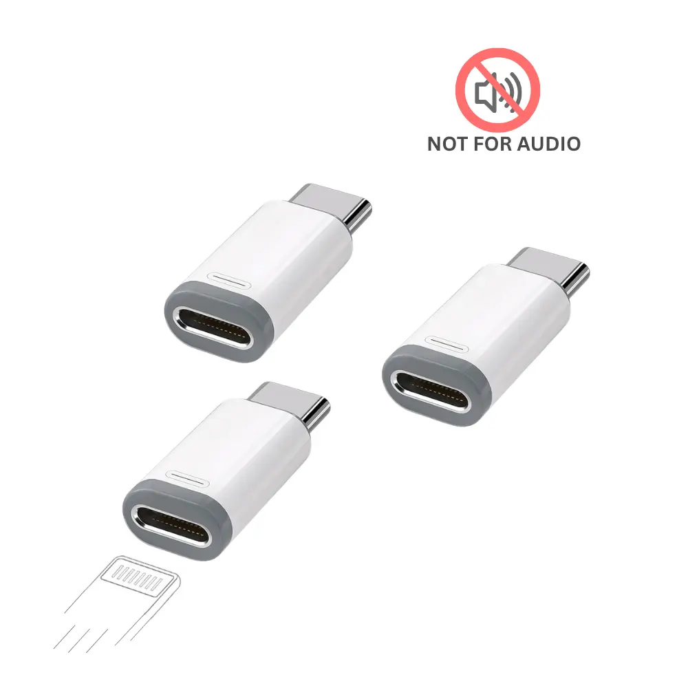 3PCS Lightning to USB-C Adapter Compatible with iPhone 17 16 15, iPad Pro/Air, Samsung S25 S24, Charger Connector, [Not for Audio/OTG]