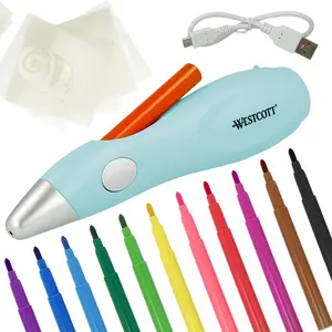 Westcott Magic Pen Airbrush Set for Adults and Children with 12 Felt Markers & 10 Stencils for Painting & Crafting, Battery Charged with USB Cable, Mint Color (00848-Parent)