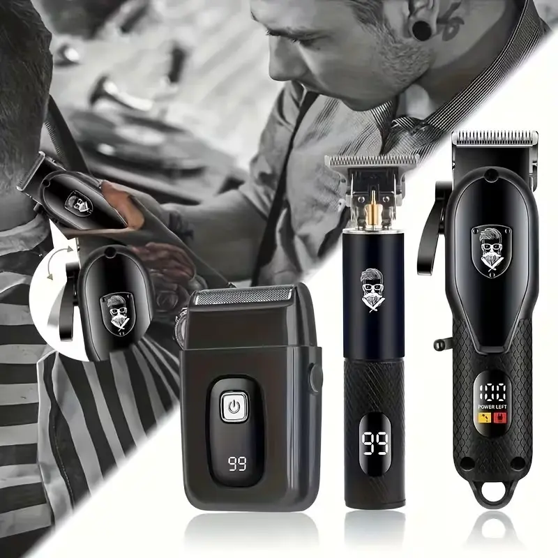 Weeme Men's Haircut Set, Electric Trimmer with Alloy Blade, Metal Body T-Clip, LCD Display Razor, Cordless, Home & Travel Use