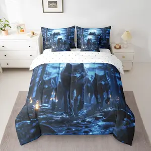 Wolf Comforter Set with Sheets for Girls Boys,Animal Wolves Bed in a Bag,Room Decorative Mountain Moon Wolf 7 Pieces Set