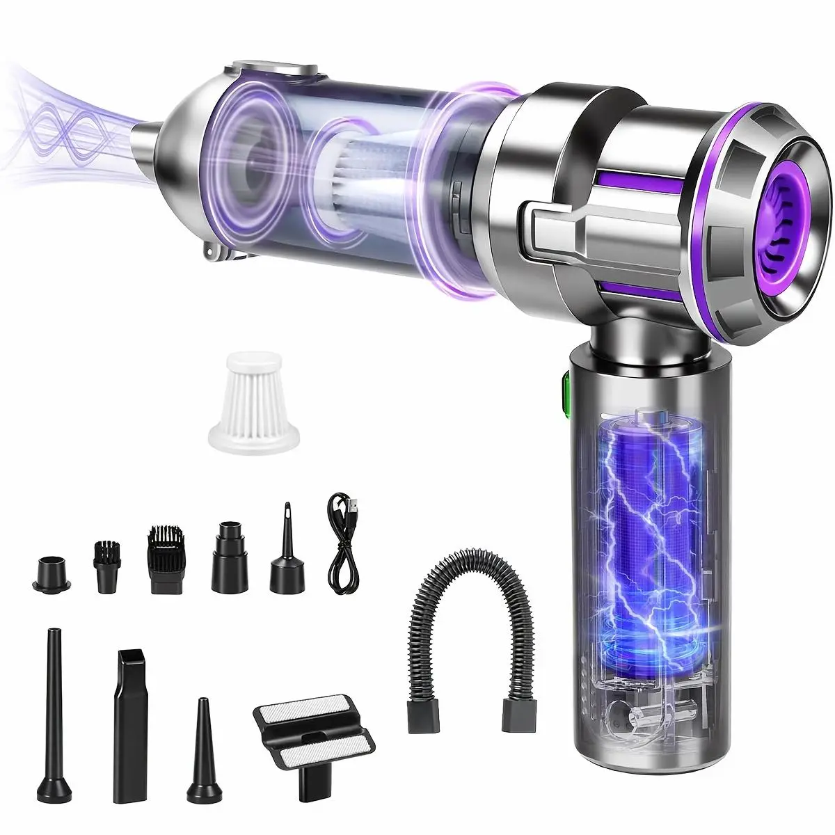 25000PA High Power 9in 1Wireless Handheld Car Vacuum Cleaner, Integrated Blowing And Suction with Includes Multiple Attachments, Rechargeable Brushless Motor with Washable Filters, Low Noise, Suitable for Cars And Homes, Pet, Office