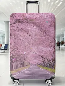 Cherry Blossom Tree Road Pattern Luggage Cover, Casual Style Dust-proof Travel Accessories, Elastic Polyester Luggage Cover for Women & Men