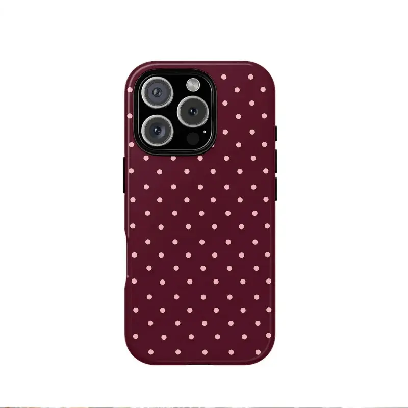 Wine Red Polka Dot Simple Fashion 2-in-1 Glossy Mobile Phone Case, Cover & Casing Accessory for iPhone 17, 17Air, 16ProMax, 16e, 15, 14, 12mini, 7Plus, XR