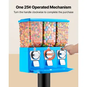 VEVOR Candy Vending Machine, Triple Compartment Candy Vending Machine with Stand, Gumball Candies Vendings Machines with Built-In Cash Box, Detachable, Vintage Candies Dispenser for Shops, Arcades