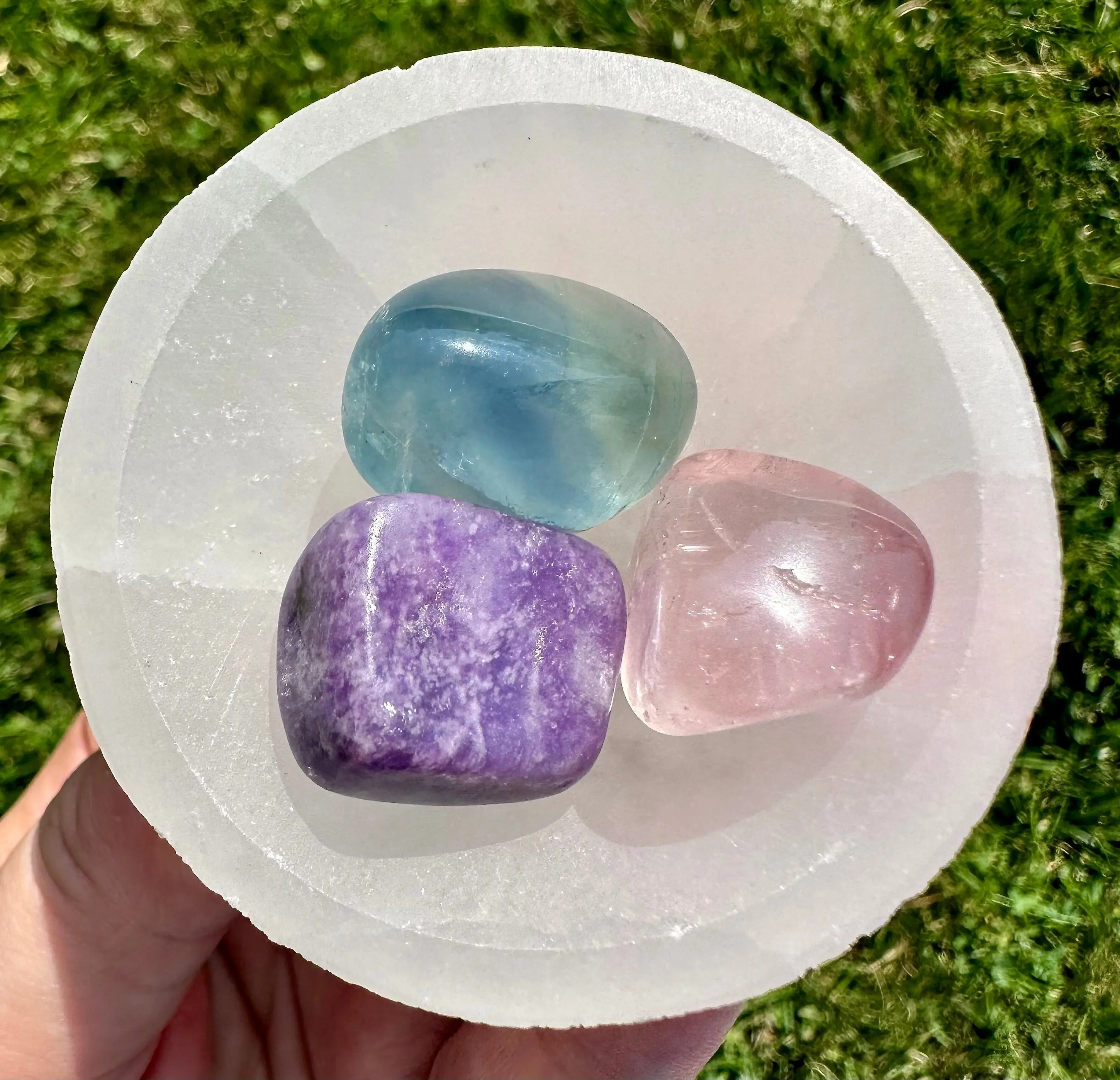 Focus & Concentration Tumbled Stone Set - Lithium Quartz, Lepidolite, Rainbow Fluorite Crystals for Calming Energy, Mental Clarity, and Emotional Balance