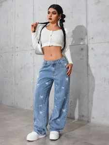 Women's Casual Rhinestone Embroidery Bow Pocket Denim Jeans, Stylish Denim Jeans for Everyday Wear, Comfortable & Trendy Design