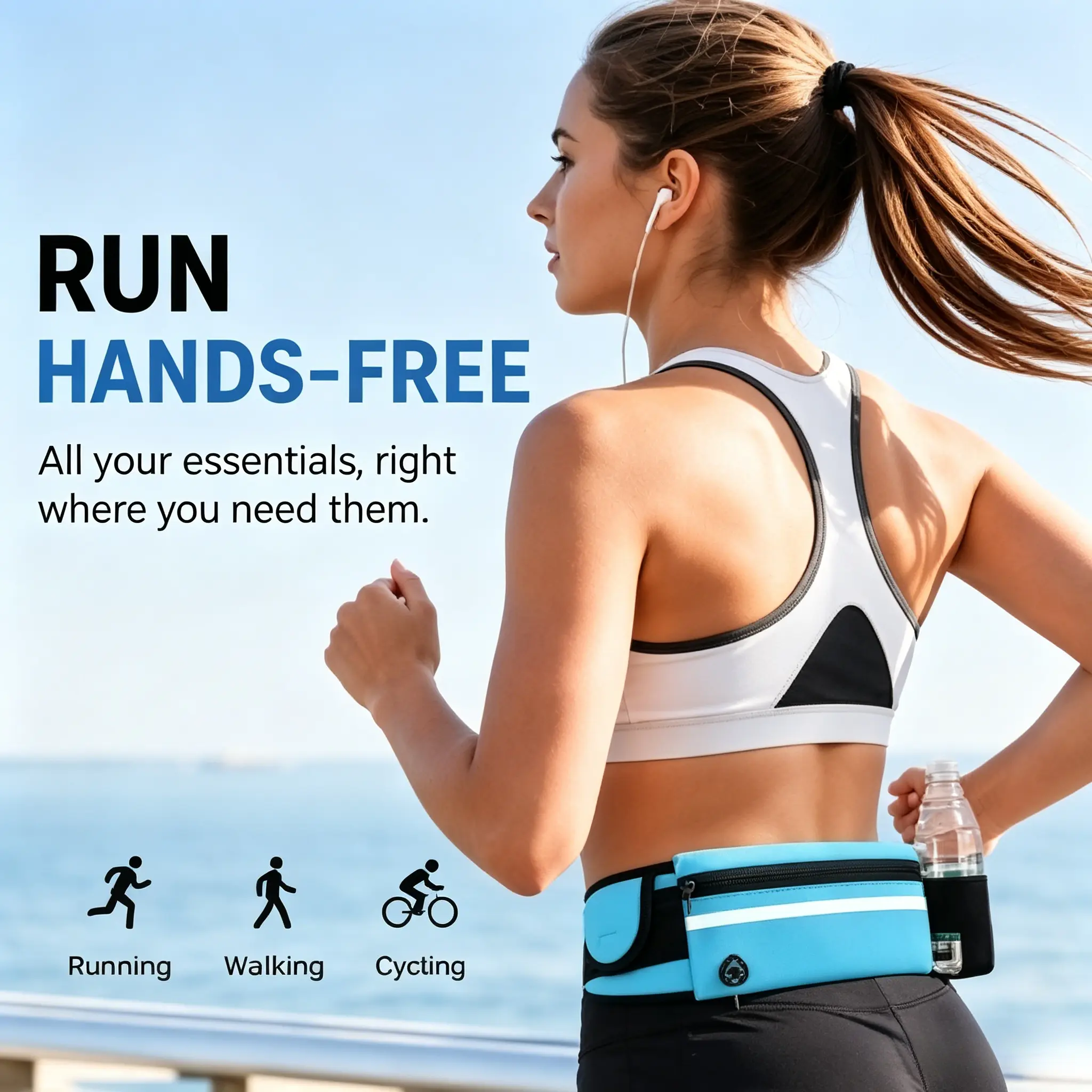 Slim Water-Resistant Running Belt for Men & Women, Reflective Waist Pack with Bottle Holder for Hiking, Gym, and Outdoor Sports, Water Bottle Holder, Active Individuals, Cycling, Large Capacity, Outdoor Activities, Reflective Tape, Unisex, Zipper Pack, Li