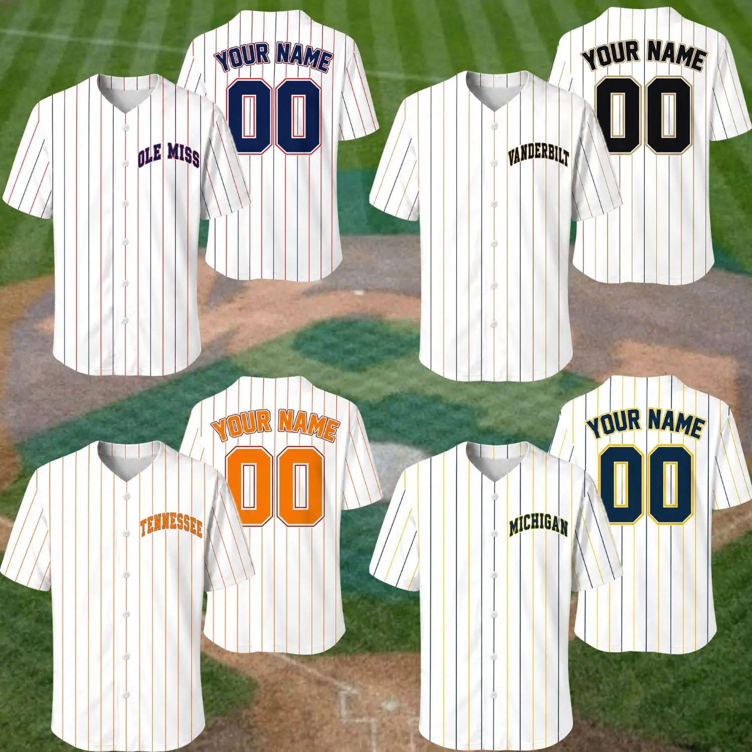 Custom Personalized Baseball Jersey Name Number Button Down Shirt White Pinstripe Athletic Sports Uniform Breathable Performance Baseball Apparel Game Day Shirt Custom Fan Gift for Men Women Adult Youth