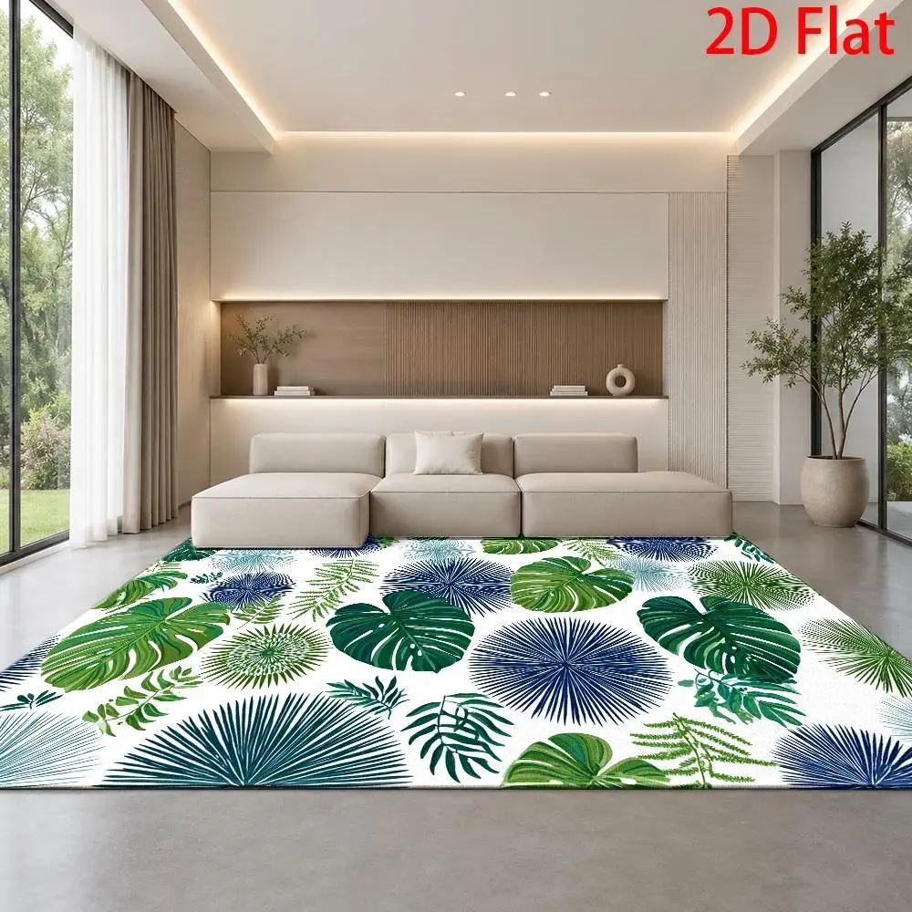 Large Modern Tropical Jungle Leaf Rug Suitable for Living Room, Bedroom, Entryway - Jumbo Monstera Fern with Covering, Machine Washable & Reusable /, Durable Design, 2D Flat