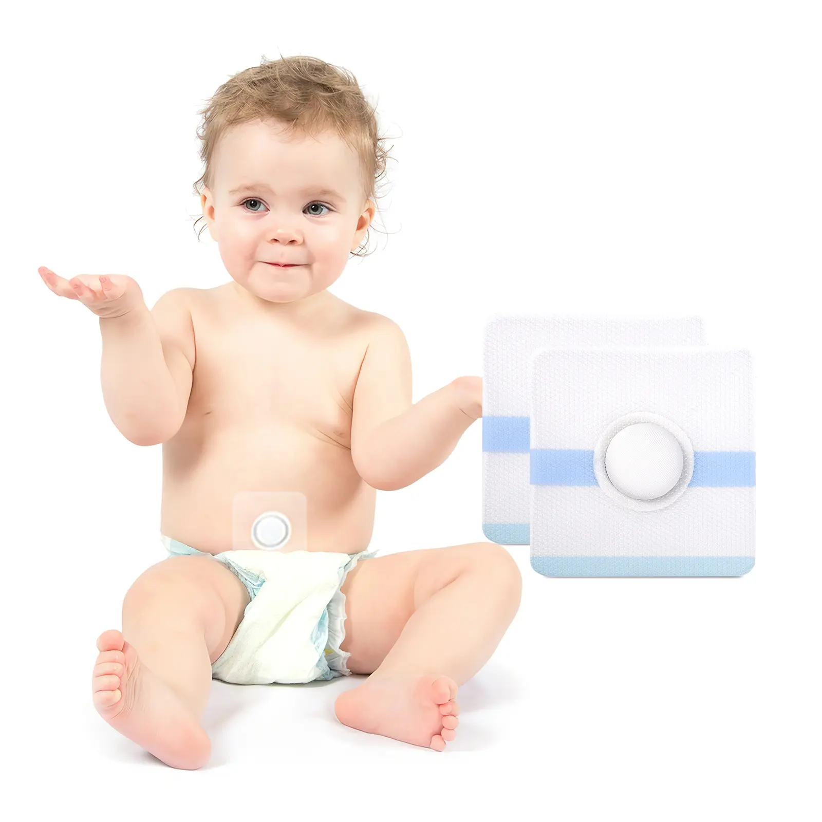 Infant Umbilical Hernia Patch with Compression Pad, Upgraded WPU Film, High-Quality Cotton, Skin-Friendly, Easy-to-Tear-and-Stick, Hygienic Individual Packaging, Relieves Baby Discomfort for Small Protrusions, 1 Box (7 Patches) for Babies