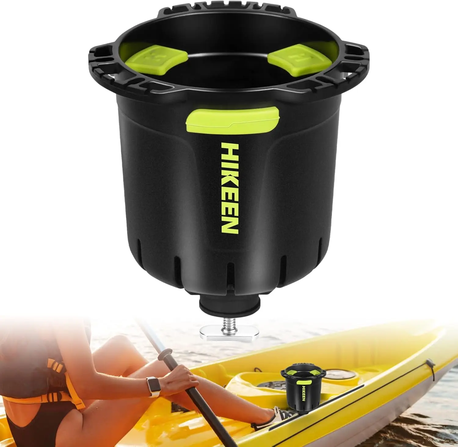 Hikeen Kayak Cup Holder with Rubber Tab, Multi-Functional Cup Holder for Kayak Water Bottle Holder, Drinks Holder, Fishing Tool, Lures Storage, Kayak Track Mount Install