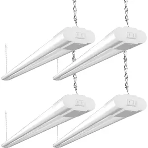 4 Pack Linkable LED Utility Shop Light, 4 FT, 4000 LM, 48 Inch Integrated Fixture for Garage, 40W Equivalent 250W, 5000K Daylight, Surface + Suspension Mount, White