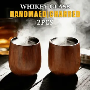 【2026 Gift】Wooden Whiskey Glass Gifts For Men - Charred Wood Bourbon Whiskey Glasses, Perfect  Who Have Everything, Bourbon Gift for Dad or Boyfriend on Father's Day, Birthday, Christmas, Thanksgiving