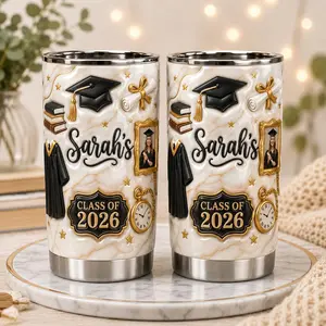 Personalized Graduation Tumbler Class of 2026, Custom Name Photo Graduate Gift, Faux 3D Effect Stainless Steel Tumbler
