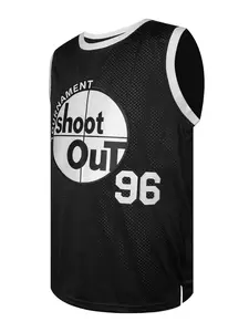 Unisex Black Sleeveless Basketball Jersey - Breathable Mesh Fabric with 96 Number & Birdie Lettering, White Trim Design