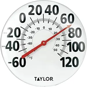 Extra Large Metal Wall Indoor Outdoor Thermometer, Easy to Read Numbers for Patio, Pool, and Indoor Areas, 18 inch, White