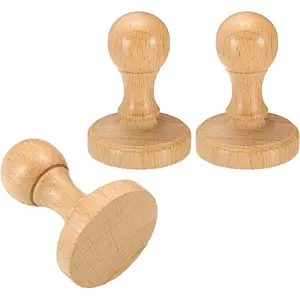 45mm Round Handle 3 Pack Wooden Knobs Stamp Mounts Drawer Pulls for DIY Crafting Brown