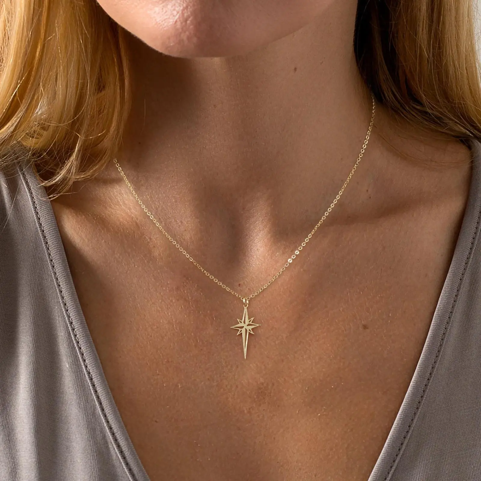 Kyerlyn 14K Solid Gold Cross Pendant Necklace for Women - Adjustable Length Star of David Real Gold Female Jewelry, Baptism Faith Gift for Her
