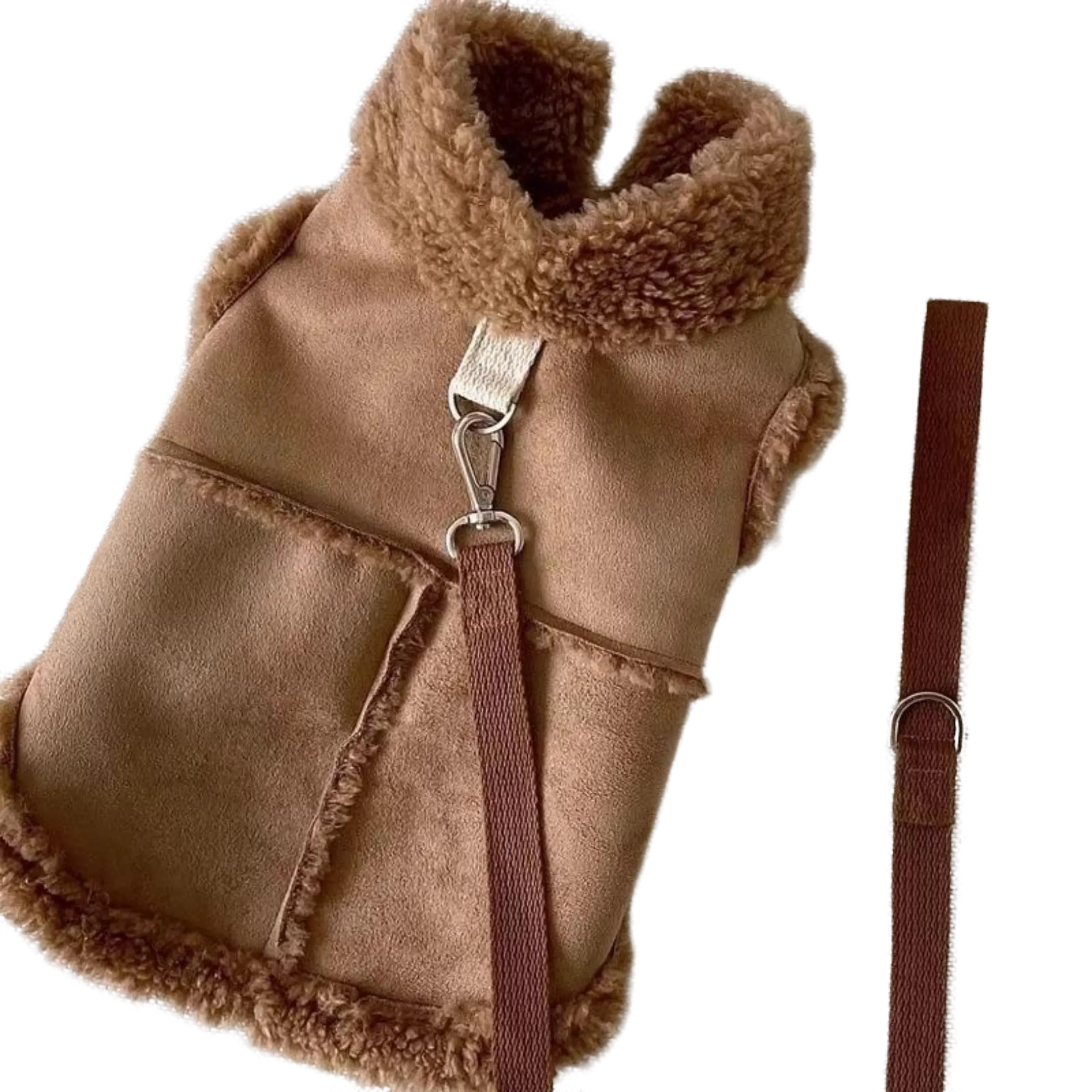 Suede & Polyester Fiber Pet Coat, Multi-Size Versatile Winter Dog & Cat Costumes (Leash Not Included)