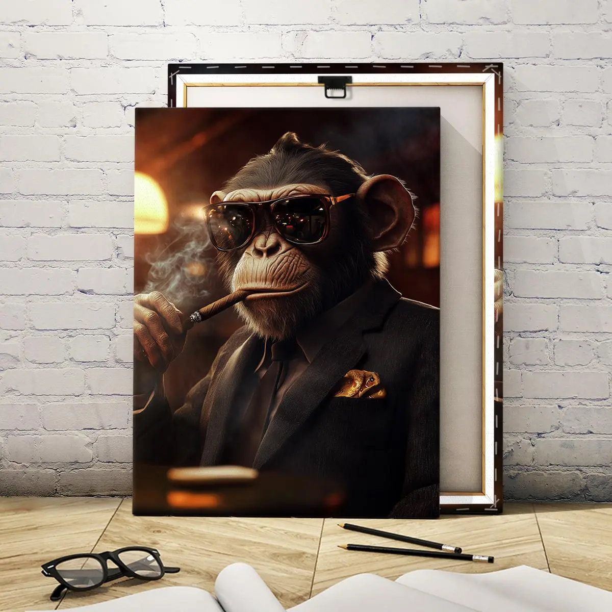 Monkey Design Wooden Framed Canvas Painting, Artwork, Modern Art, Western Wall Art, Aesthetic Wall Decor, Graphic Prints, Artistic Indoor Decoration, Home Decor, Ornaments