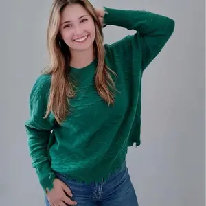 100% Wool Emerald Green Fringe Hem Sweater