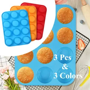 3 Pcs Silicone Muffin Trays,Non-Stick 12-Cup Cupcake Pans with Easy Release, Perfect for Food-Grade Oven Accessories for Holiday Baking (Halloween, Christmas, Easter), Cupcake Baking | Festive Baking | Durable Baking Pan