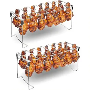 14-Slot Stainless Steel Chicken Leg Grill Rack, Foldable Style, Even Slot Design, Food Anti-Drop, Outdoor BBQ, Kitchen, Oven, Meat Roasting