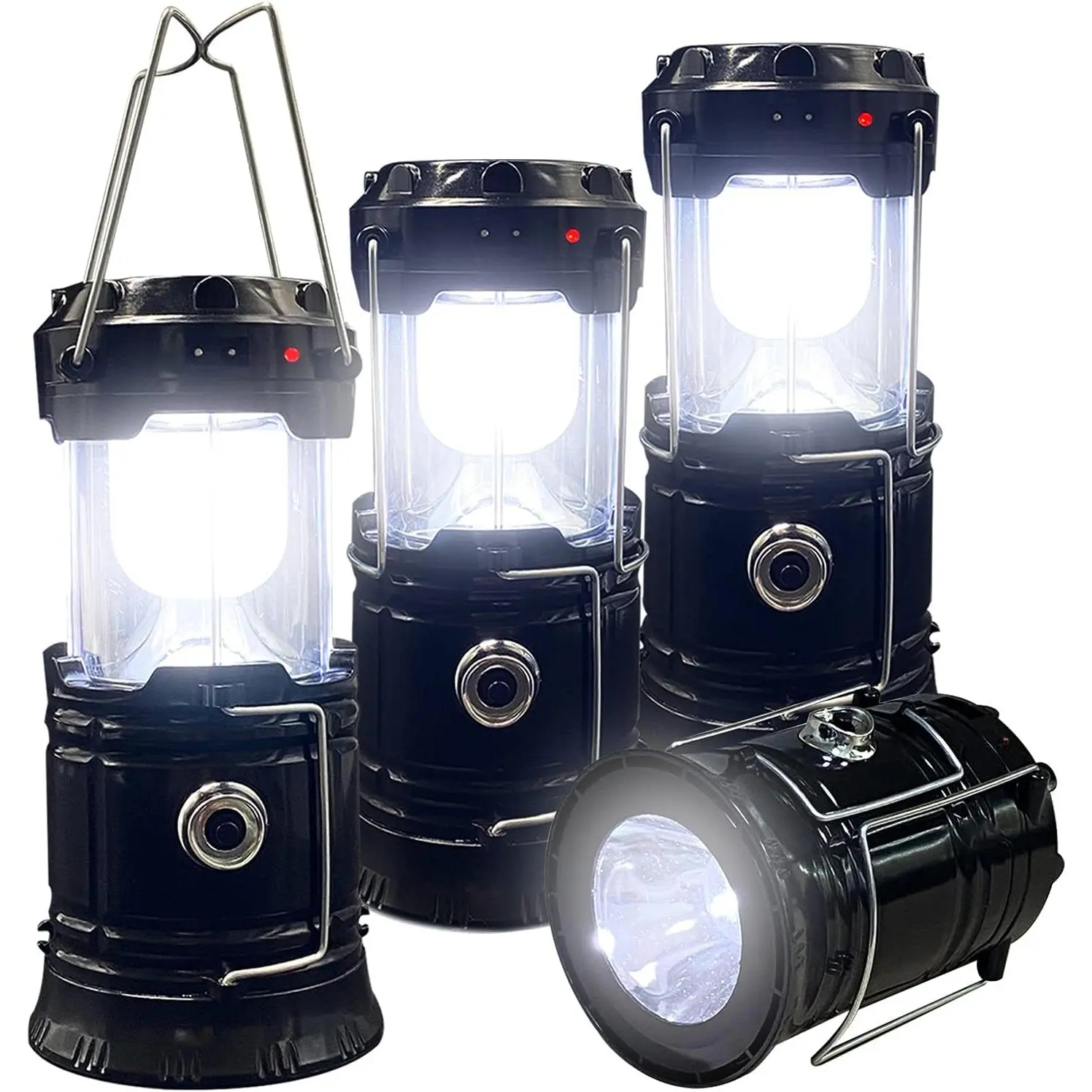 Collapsible Portable LED Camping Lantern  Lightweight  Solar USB Rechargeable LED Flashlight  Kits for Indoor Outdoor   Light Power Outages Hiking Hurricane 4-Pack
