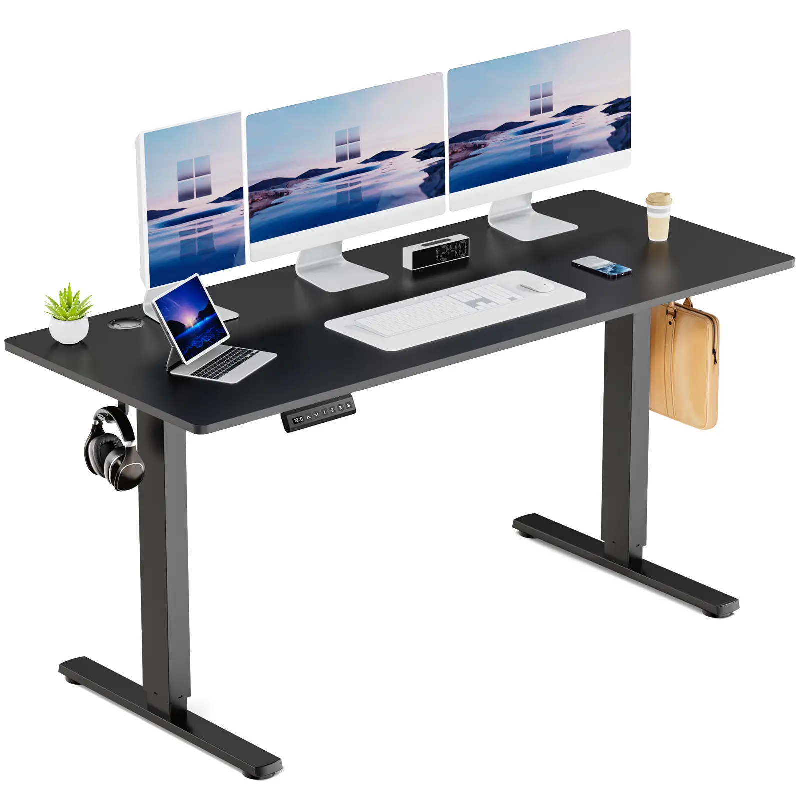 【Labor Day】Sweet Furniture Electric Height Adjustable Standing Desk ,Modern Adjust table Sit to Stand Desk Computer Ergonomic Computer Workstation Gif