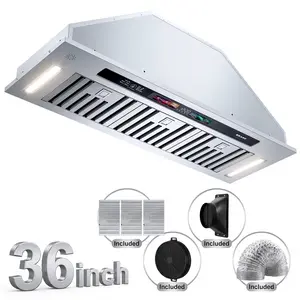 BRANO 36" Smart Range Hood Insert – 900 CFM, Voice & Gesture Control, Stainless Steel, Ducted/Ductless, 4-Speed Fan for Kitchen