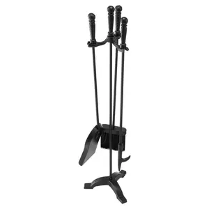 VEVOR Fireplace Tool Set,  , 4 PCS Fire Tool Set and Holder with Three-Prong Stand, Ash Shovel, Brush, Fire Place Poker, Wrought Iron Fireplace Accessories for Campfire Indoor/Outdoor, Black