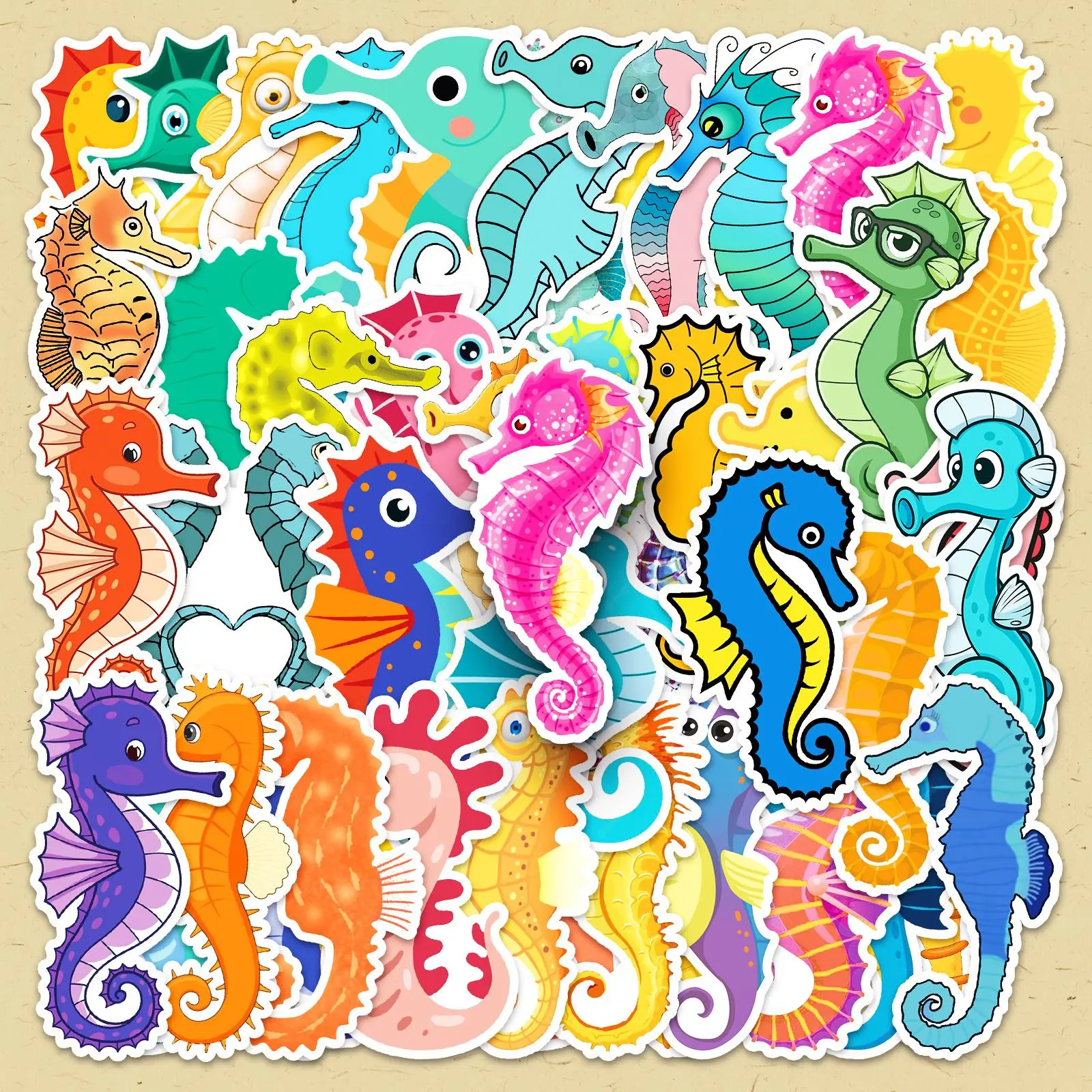 Cartoon Seahorse Pattern Sticker, 50pcs/set Cute Colorful Marine Life Sticker, DIY Decorative Sticker for Scrapbooking, Journaling, Gift Wrapping