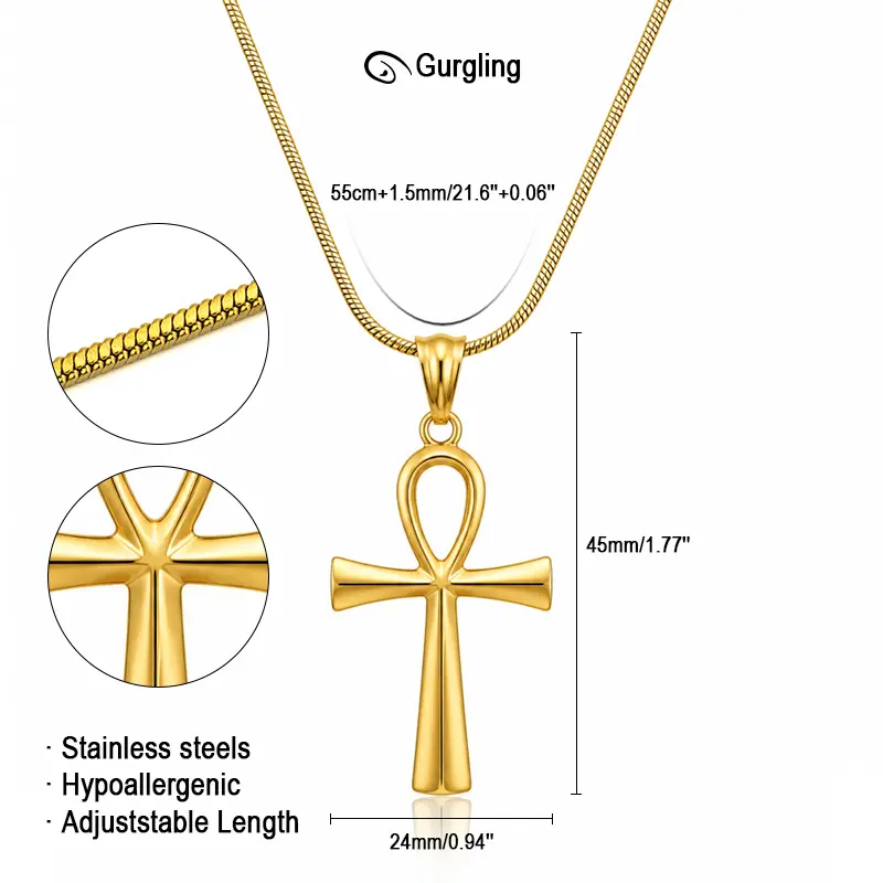 Gurgling Cross Pendant Necklace | Gold/Silver | Classic Geometric Cross Pendant | Stainless Steel Snake Chain Necklace for Men and Women